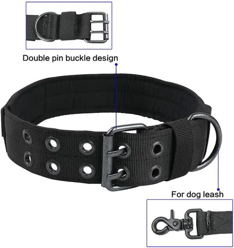 Vista 3 de Collar táctico para perro, collar militar ajustable con anillo en D de metal y hebilla, collar de entrenamiento de nailon resistente para perros