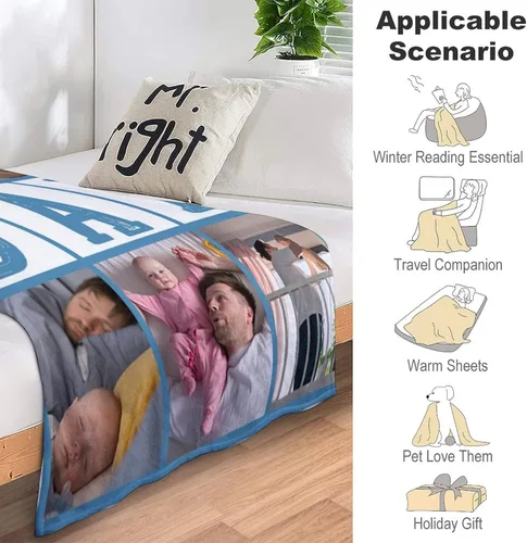 Vista 3 de Artsadd Regalos para el Día del Padre, manta personalizada con fotos, regalos para papá de hija o hijo, manta con fotos personalizadas, regalos