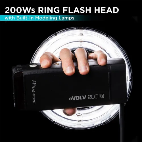 Vista 2 de Flashpoint Cabezal de flash de anillo R200 para flash de bolsillo eVOLV200 y eVOLV200 Pro, anillo de luz ultra potente de 200 vatios con lámpara