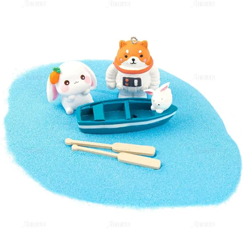 Vista 7 de AUEAR, Juego de 2 mini botes de remos de madera azul de resina para decoración del hogar de jardín de hadas