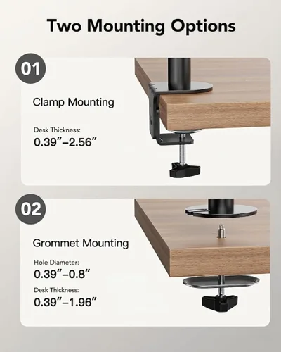 Vista 7 de HUANUO Soporte vertical para monitor doble, soporte de monitor apilado para 2 monitores con ajuste de altura, brazo de monitor de computadora
