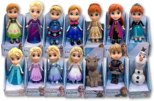 Vista 6 de Amarina Empaquetado en caja transparente para regalo, mini muñeca de 3.5 pulgadas, a elegir entre los 14 personajes de Frozen de estilo (Anna Green)
