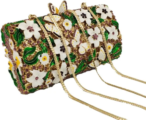 Vista 4 de Boutique De FGG Flores y mariposas mujeres cristal embrague bolso de noche boda fiesta Rhinestone bolsos