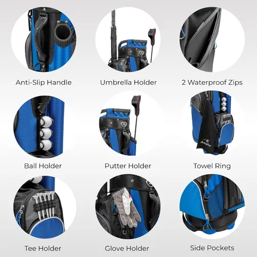 Vista 4 de Bolsa para carrito de golf Bolsa de golf A181 ligera 14 divisores de longitud completa Correas de hombro Múltiples bolsillos