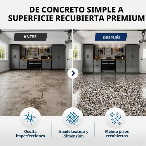 Vista 4 de RUST BULLET Copos de color decorativos – marrón otoñal – Personaliza pisos de concreto con 1 libra de chips de vinilo duraderos y resistentes a