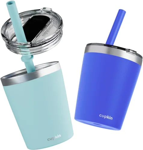 Vista 23 de CUPKIN - Taza apilable de acero inoxidable para niños, taza para batidos, tazas aisladas con recubrimiento en polvo, tapa libre de BPA y pajilla