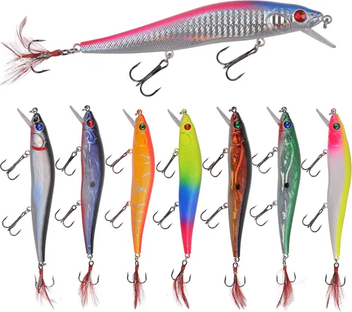 Vista 11 de Kit de señuelos de pesca, juego de cebos duros, pececillos, cebos de baño, lápiz de pesca artificial, kit de cebo de pesca para lubina, trucha