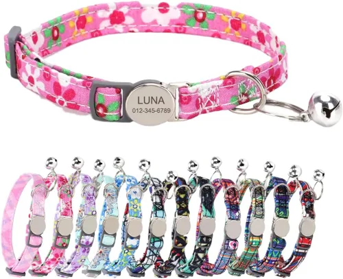Vista 15 de Collar de gato reflectante personalizado con campana y hebilla separable, nombre grabado y número de teléfono