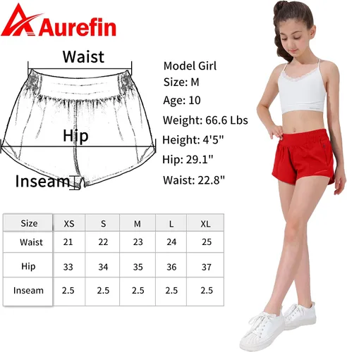 Vista 7 de Aurefin Pantalones cortos deportivos para niñas, pantalones cortos ligeros para correr para adolescentes, niñas, pantalones cortos deportivos