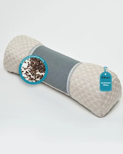 Vista 13 de Almohada cervical de trigo sarraceno para dormir, almohada ajustable para alivio del cuello con funda de almohada lavable, cojín cilíndrico redondo
