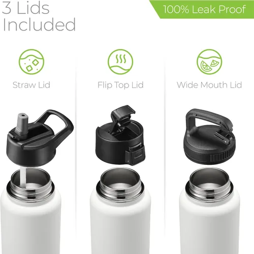 Vista 37 de SIPX™ Botella de Agua Aislada de 18 oz con 3 Tapas – Acero Inoxidable a Prueba de Fugas, Triple Aislamiento – Frío 24 Horas/Caliente 12 Horas – Negro