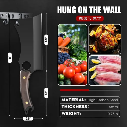 Vista 2 de ROCOCO - Cuchillo de carnicero para carne con vaina - Cuchillo de corte de carne forjado a mano con funda para BBQ al aire libre, camping, idea