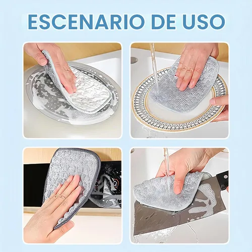 Vista 7 de Trapos multiusos de alambre para lavar platos en seco y húmedo, reutilizable y mejorado de lana de acero de 2 capas, trapos multifuncionales