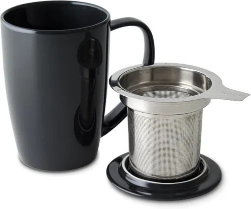 Vista 2 de Forlife. Taza de 15 onzas, alta, curvada, con infusor de té y tapa., negro, (Black Graph)