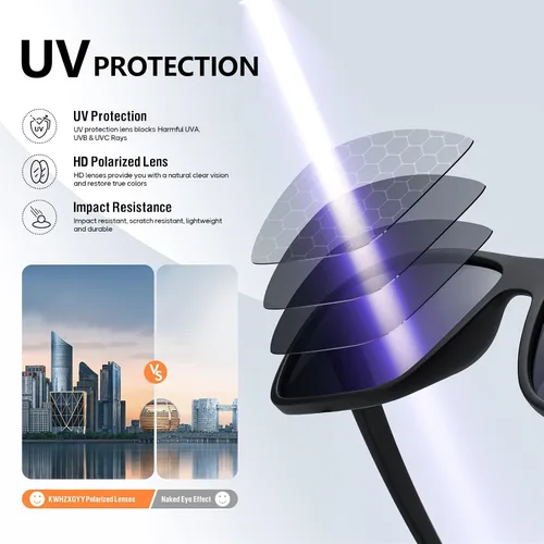 Vista 5 de KWHZXGYY Gafas de sol polarizadas para hombre y mujer, color negro, retro, protección UV400 para conducir, pescar, para hombre y mujer