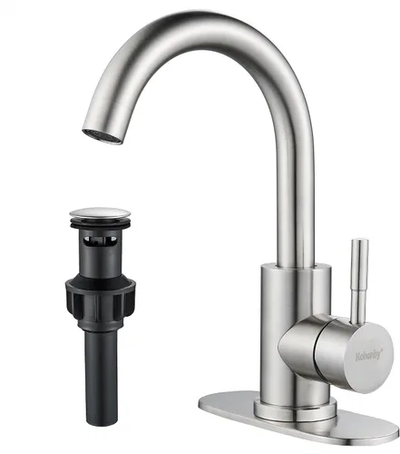 Vista 12 de Grifo de Fregadero de Barra Húmeda de Un Solo Agujero Dorado Cepillado, Grifo de Fregadero de Baño Moderno de Una Sola Manija, Grifo de Preparación