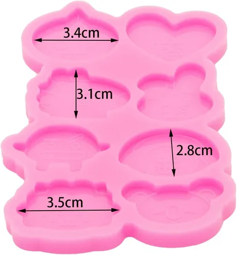 Vista 5 de Molde de silicona de resina de cabeza de animal lindo de 8 cavidades, mini conejo, corazón, caballo, robot, forma de cabeza de oso, molde