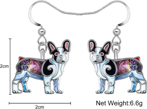 Vista 5 de Aretes colgantes de aleación de bulldog francés para mascotas, regalos de joyería para niñas, mujeres y mujeres
