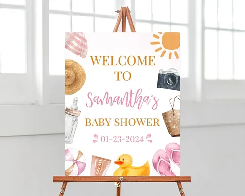 Vista 18 de Letrero de bienvenida de elefante editable para baby shower, letrero floral azul para baby shower, letrero con nombre personalizado para niño o niña