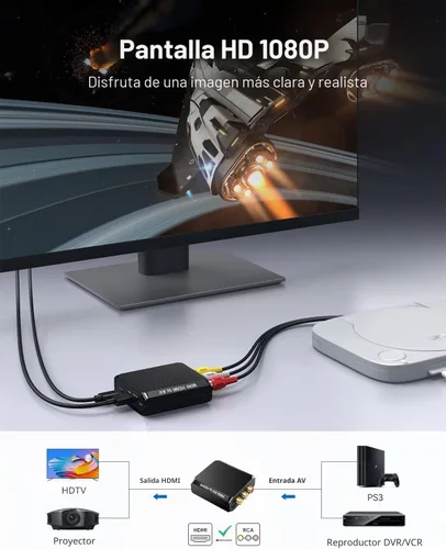 Vista 2 de Adaptador WENTER de RCA a HDMI, convertidor de 1080P AV a HDMI, adaptador de audio y video compuesto mini CVBS, compatible con PAL/NTSC