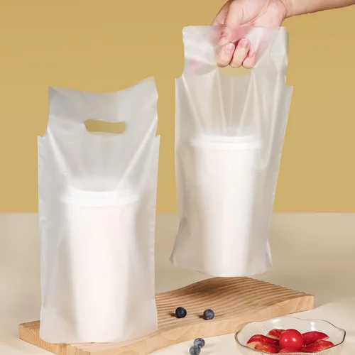 Vista 11 de Elyfree 200 unidades de transportador de bebidas para entrega, transportador de plástico transparente con asa para café/té/jugo, bolsas portátiles