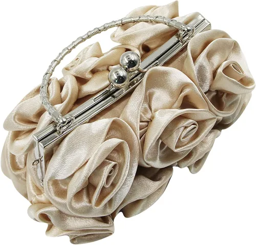 Vista 2 de RARITYUS Bolso de noche para mujer con forma de rosa de satén sedoso con elegante asa de metal para fiesta, boda