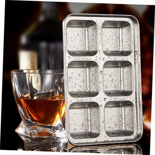 Vista 4 de Bandeja de congelador conveniente Bandejas de cubitos de hielo Tapa de molde de hielo inoxidable para cócteles de whisky