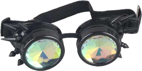 Vista 13 de FUT Gafas Steampunk con pinchos arcoíris ABS, lentes de caleidoscopio rave, soldadura cibernética, gótico, cosplay, vintage