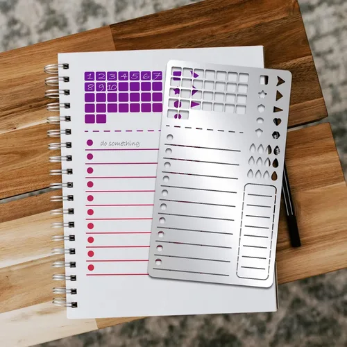 Vista 8 de INFUNLY Plantillas de metal para diario, 2 unidades, forma de planificación, plantillas de diario de viñetas, plantilla de metal para cuadernos