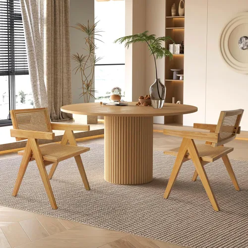 Vista 5 de Juego de 2 sillas de comedor de ratán, sillas de cocina de mimbre para comedor, negro