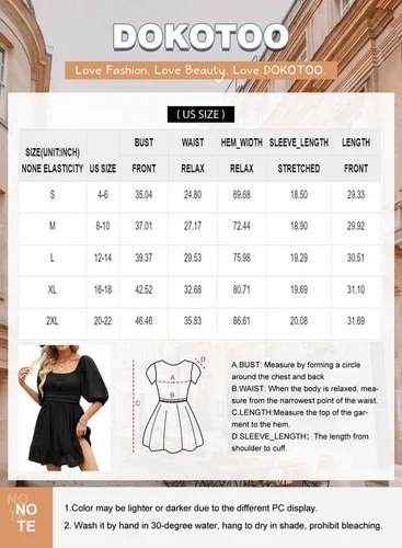 Vista 6 de Dokotoo Womens Summer Dresses Square Neck Tie Back Lantern Sleeve Ruffle A-Line Casual Dress