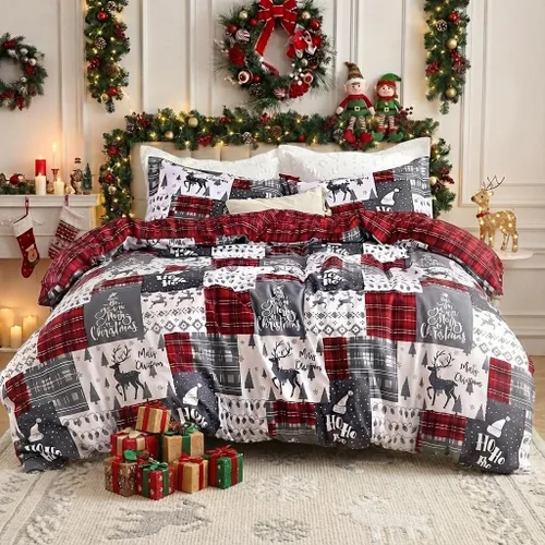 Vista 9 de CAROMIO Juego de funda de edredón de Navidad, de microfibra suave, reversible, ropa de cama decorativa festividades + 1 funda de almohada