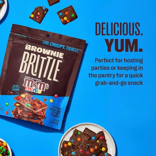 Vista 3 de Brownie Brittle – M&M’S Minis Galletas delgadas y crujientes dulces (Paquete de 6, 4 onzas), rico postre de bocados de brownie gourmet