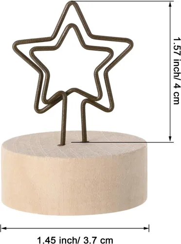 Vista 6 de Yaomiao Paquete de 15 portatarjetas de madera con base de madera, alambre de hierro rústico, soporte para púas de fotos, soporte para decoración