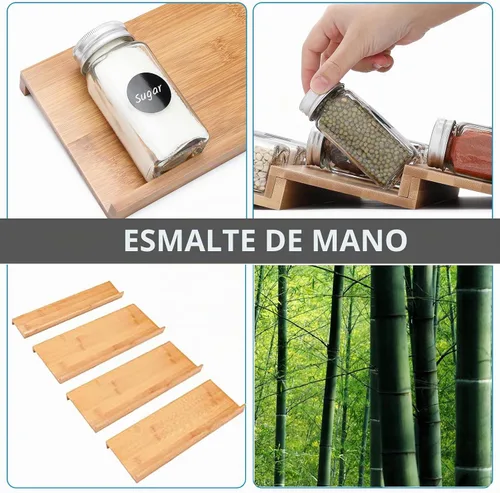 Vista 7 de Organizador de cajones de especias de bambú, 4 niveles ampliables de 13 a 26 pulgadas