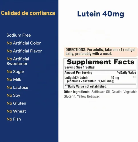 Vista 6 de Puritan's Pride Carotenoide de luteína Lutigold™ Premium 40mg con zeaxantina para hombres y mujeres, suplemento dietético para apoyo a la salud