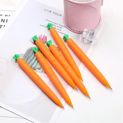 Vista 7 de sencoo Paquete de 4 lápices mecánicos de zanahoria, papelería creativa para estudiantes, regalo de cumpleaños, premio escolar, regalo para niños