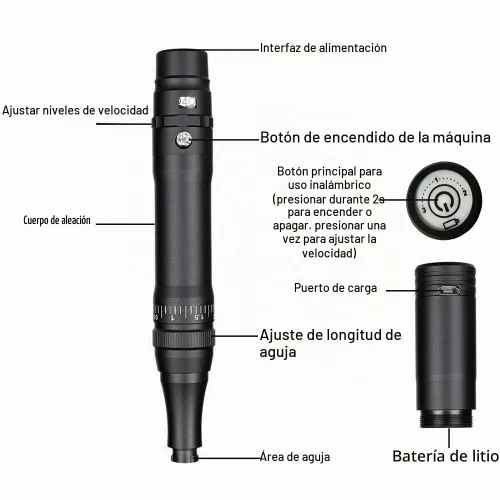 Vista 3 de Maquillaje Permanente Rotary Tattoo Machine Máquina de Pluma de Cejas con 10PCS Agujas para Cejas, Labios, Delineadores de Ojos B950b (negro)