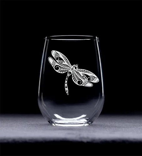 Vista 2 de C M Copa de vino sin tallo con diseño de libélula, 17 oz - Regalo con temática de libélula para hombres y mujeres Temática de libélula, regalo