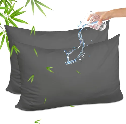 Vista 41 de Funda de almohada impermeable de bambú y rayón de Gogreen, funda de almohada transpirable, protector de almohada refrescante con cremallera, funda