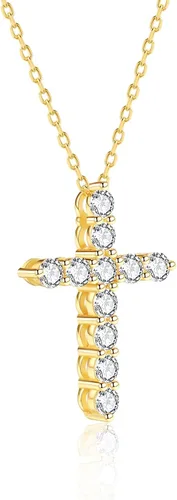 Vista 2 de RORTY XIN Collar con colgante de cruz de diamante de imitación de plata de ley 925, circonita cúbica y circonita cúbica, cadena de plata de 18.0in +