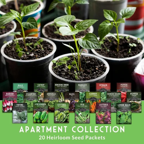 Vista 3 de Kit de semillas de jardín hidropónico e interior - 20 variedades compactas de verduras y hierbas tradicionales Apartamento, espacio pequeño, patio