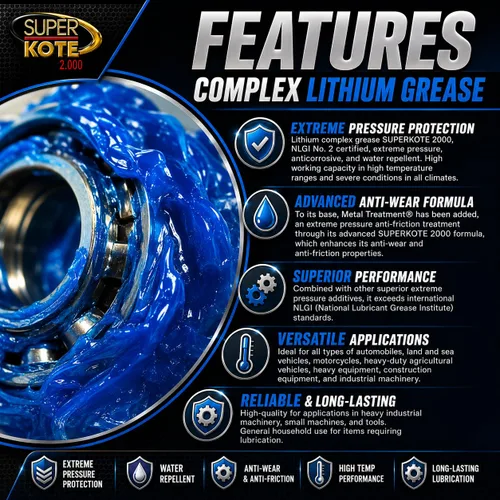 Vista 6 de Grasa compleja de litio Lubricante Superkote 2000 Multipurpose NLGI 2 EP Alta temperatura Automotriz Construcción Industria