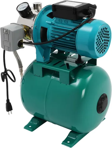 Vista 2 de Bomba de pozo poco profundo 1HP con tanque de presión, cabeza máxima de 148 pies, bomba de riego de acero inoxidable de 800 GPH con interruptor
