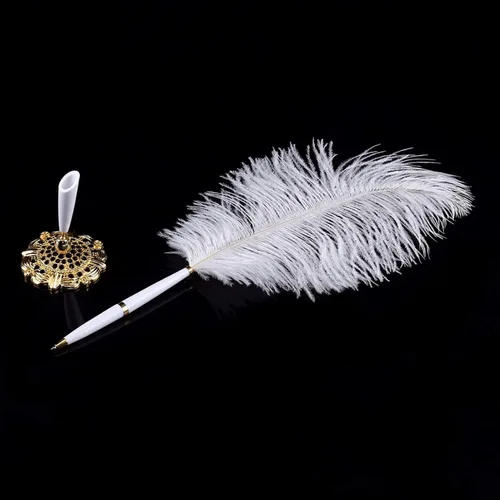 Vista 2 de Tyenaza Pluma de pluma de avestruz retro, pluma de firma de oficina, regalo de cumpleaños personalizado, pluma de avestruz, pluma de agua