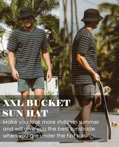 Vista 2 de Sombrero de pescador XXL grande de algodón para mujeres y hombres, cabeza grande, reversible, de gran tamaño, sombreros de pescador, unisex
