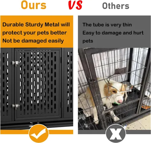 Vista 2 de Jaula para perros resistente de 44 pulgadas con 4 ruedas, perrera indestructible a prueba de escapes con cerraduras de refuerzo y puerta doble