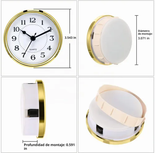 Vista 2 de Hicarer Reloj de cuarzo de 90 mm con inserción/ajuste de 3 1/2 pulgadas con número arábigo, movimiento de cuarzo (borde dorado)