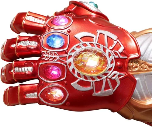 Vista 6 de Guantes de PVC con luces LED Thanos Infinity para el puño electrónico con baterías color dorado para adultos Cred Gloves Adultos talla única
