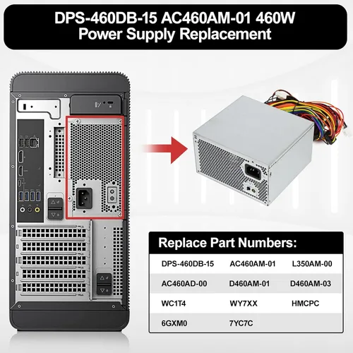 Vista 4 de LXun Upgrad HU460AM-01 WC1T4 D460AM-03 460W Fuente de alimentación compatible con Dell XPS 8930 8920 8910 8900 8700 8300 Alien-Ware Aurora R5